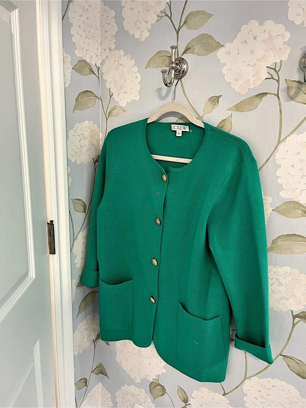 J.Crew Sweater-Blazer Green with gold buttons